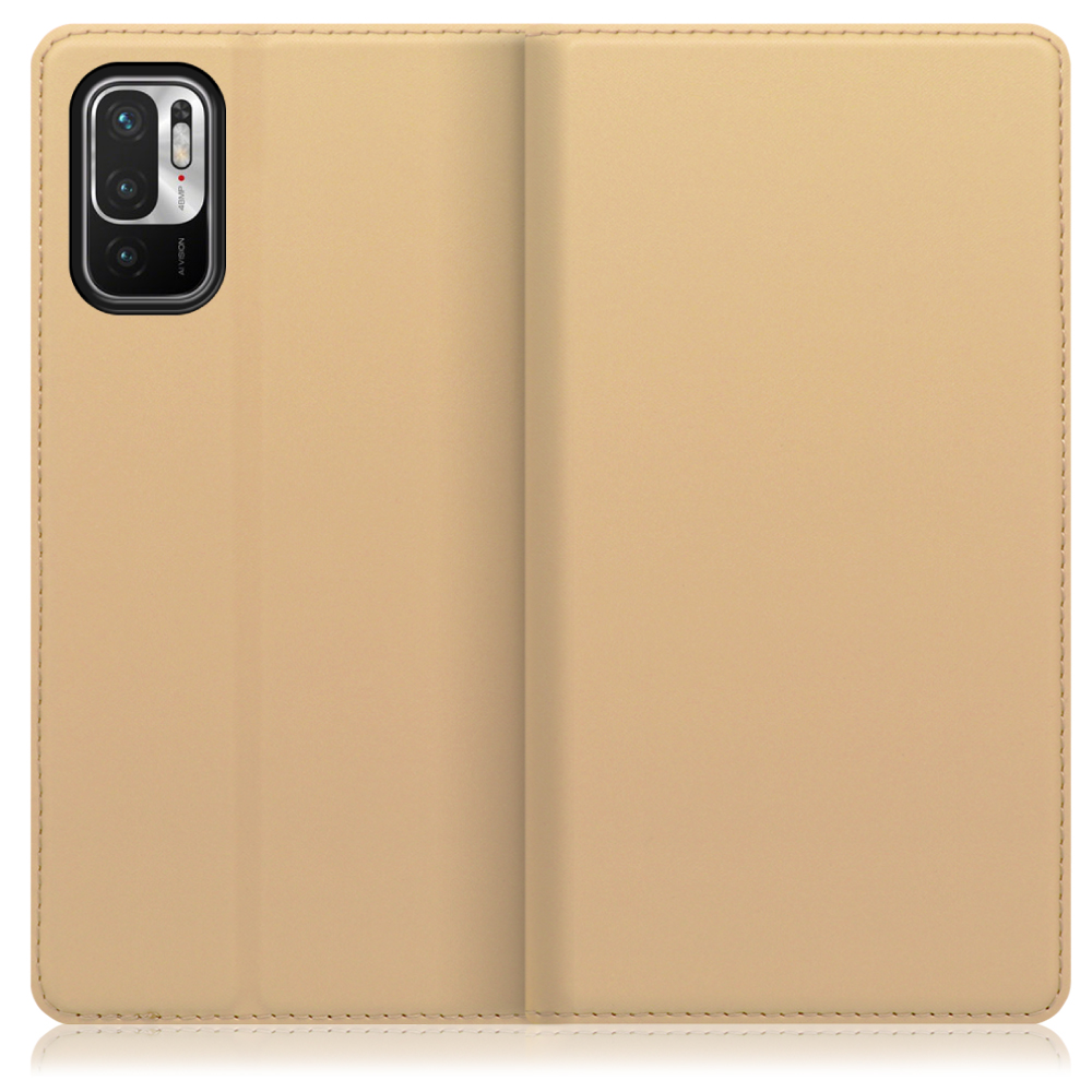 LOOF Skin slim Xiaomi Redmi Note 10T / Xiaomi Redmi Note 10 JE / XIG02 用 [ゴールド] 薄い 軽量 手帳型ケース カード収納 幅広ポケット ベルトなし