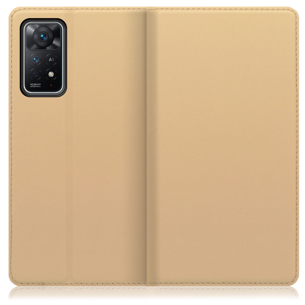 LOOF Skin slim Xiaomi Redmi Note 11 Pro 5G 用 [ゴールド] 薄い 軽量 手帳型ケース カード収納 幅広ポケット ベルトなし