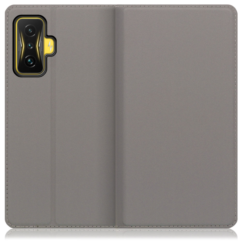 LOOF SKIN SLIM Xiaomi POCO F4 GT 用 [グレー] 薄い 軽量 手帳型ケース カード収納 幅広ポケット ベルトなし