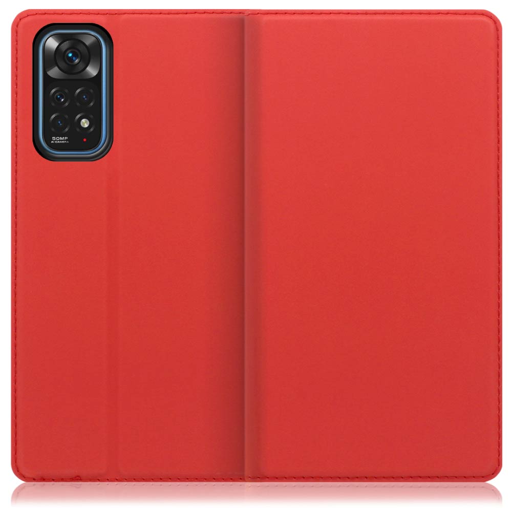 LOOF Skin slim Xiaomi Redmi Note 11 用 [レッド] 薄い 軽量 手帳型ケース カード収納 幅広ポケット ベルトなし