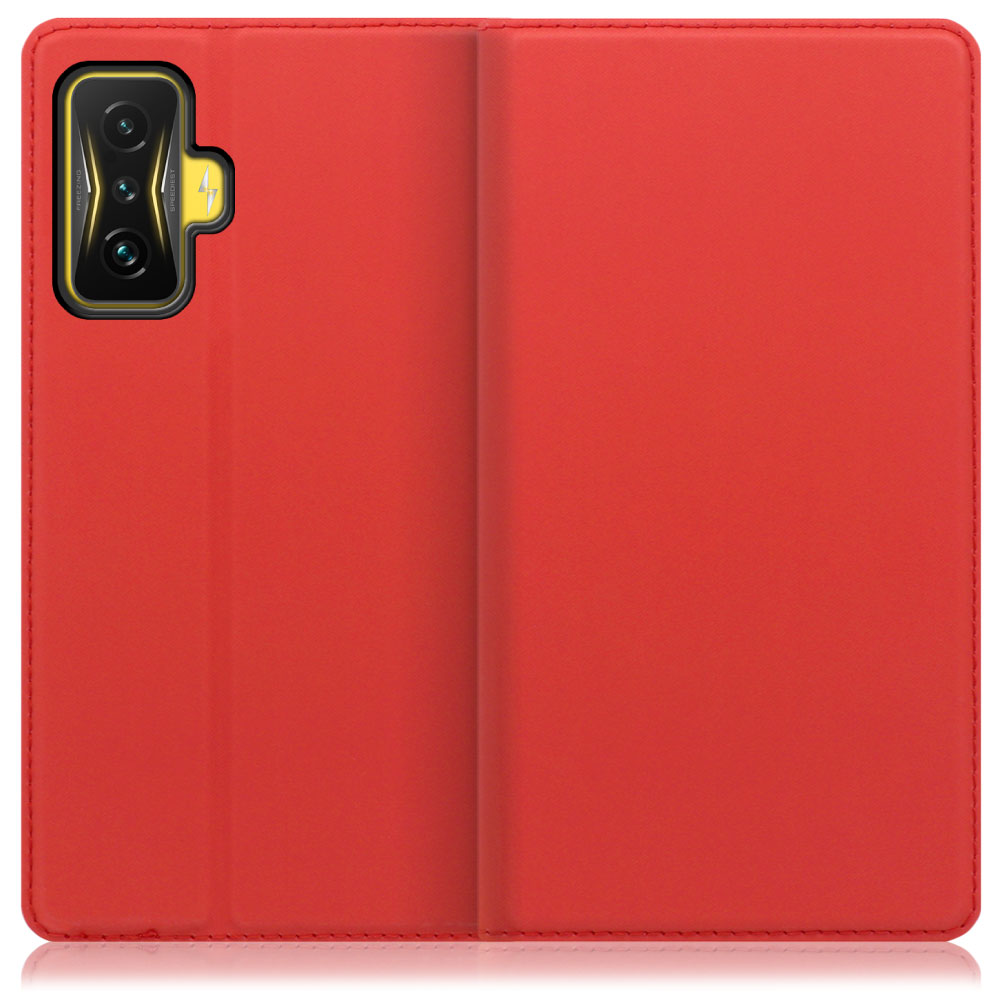 LOOF SKIN SLIM Xiaomi POCO F4 GT 用 [レッド] 薄い 軽量 手帳型ケース カード収納 幅広ポケット ベルトなし