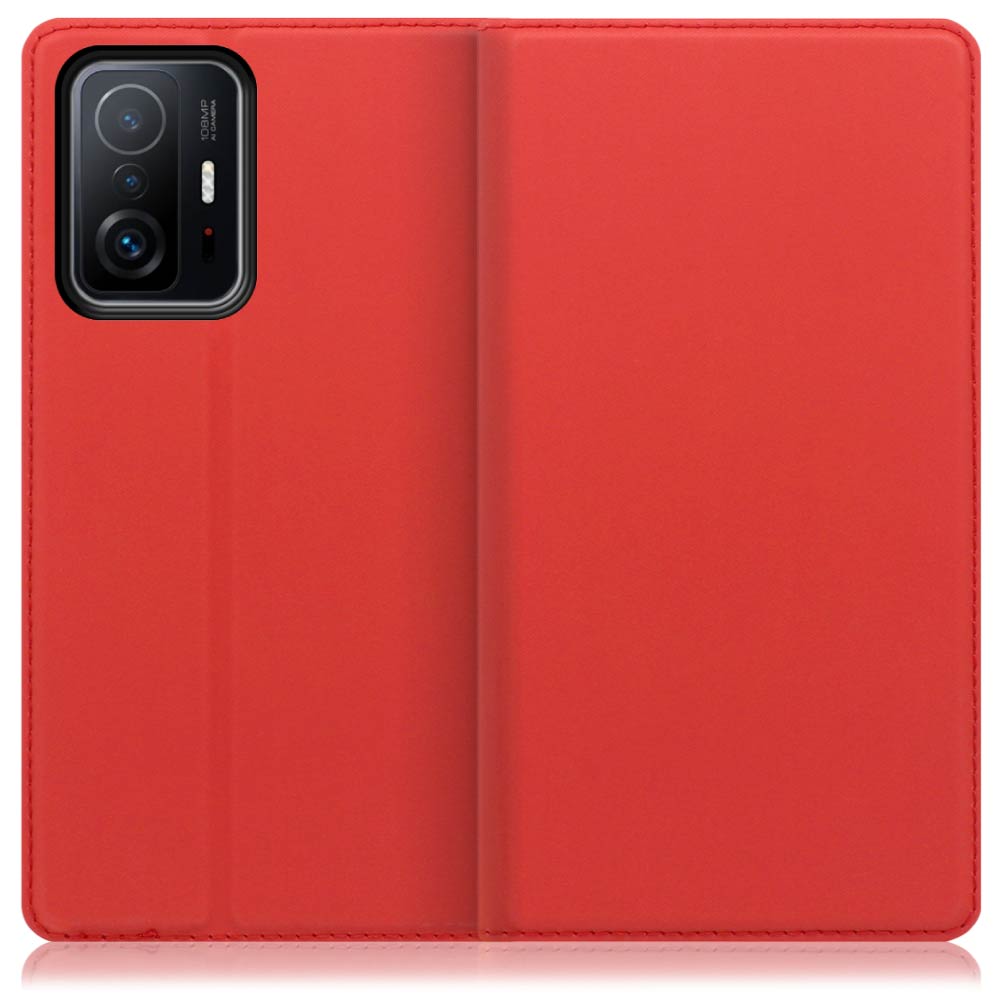 LOOF Skin slim Series Xiaomi 11T / 11T Pro [レッド] 薄い 軽量 手帳型ケース カード収納 幅広ポケット ベルトなし