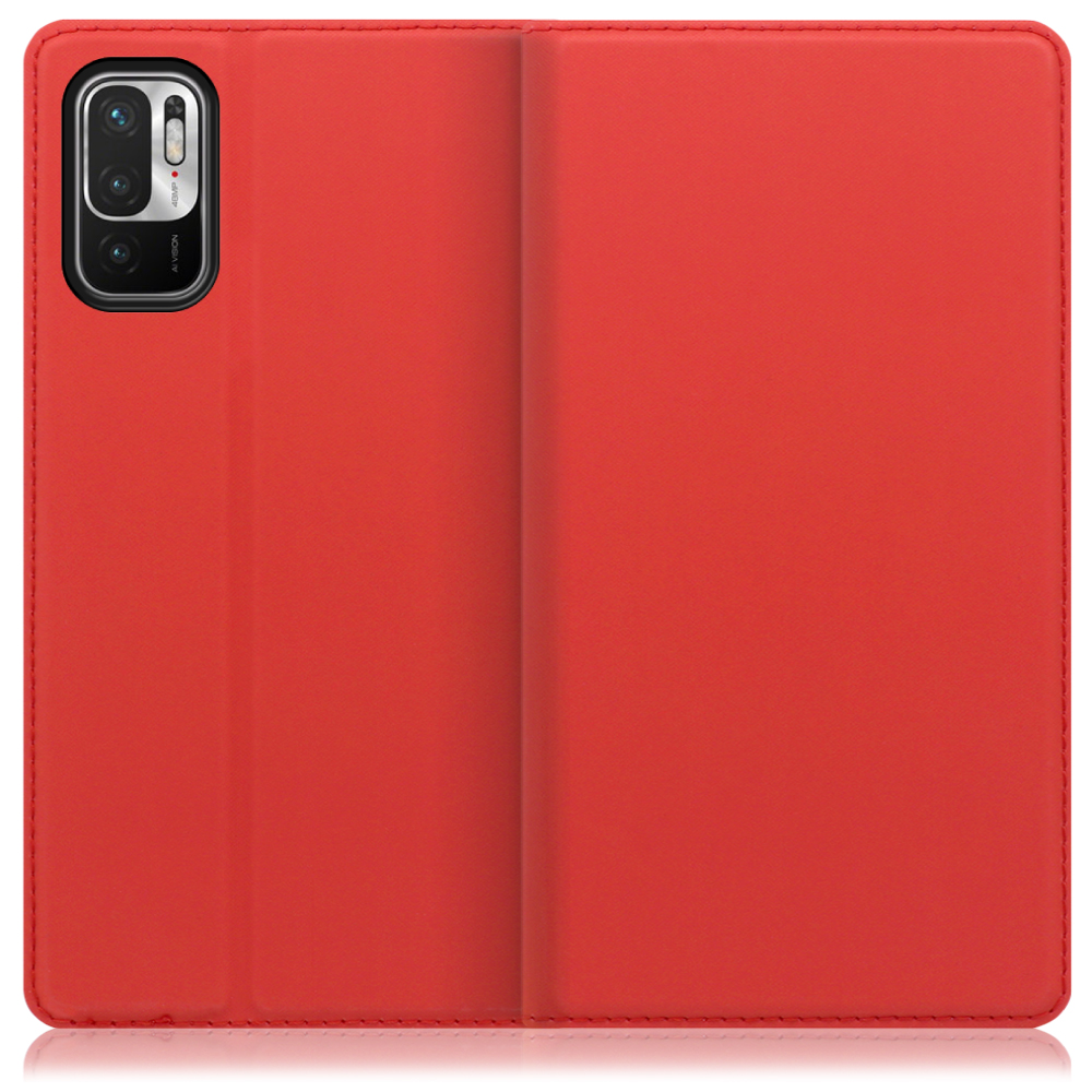 LOOF Skin slim Xiaomi Redmi Note 10T / Xiaomi Redmi Note 10 JE / XIG02 用 [レッド] 薄い 軽量 手帳型ケース カード収納 幅広ポケット ベルトなし