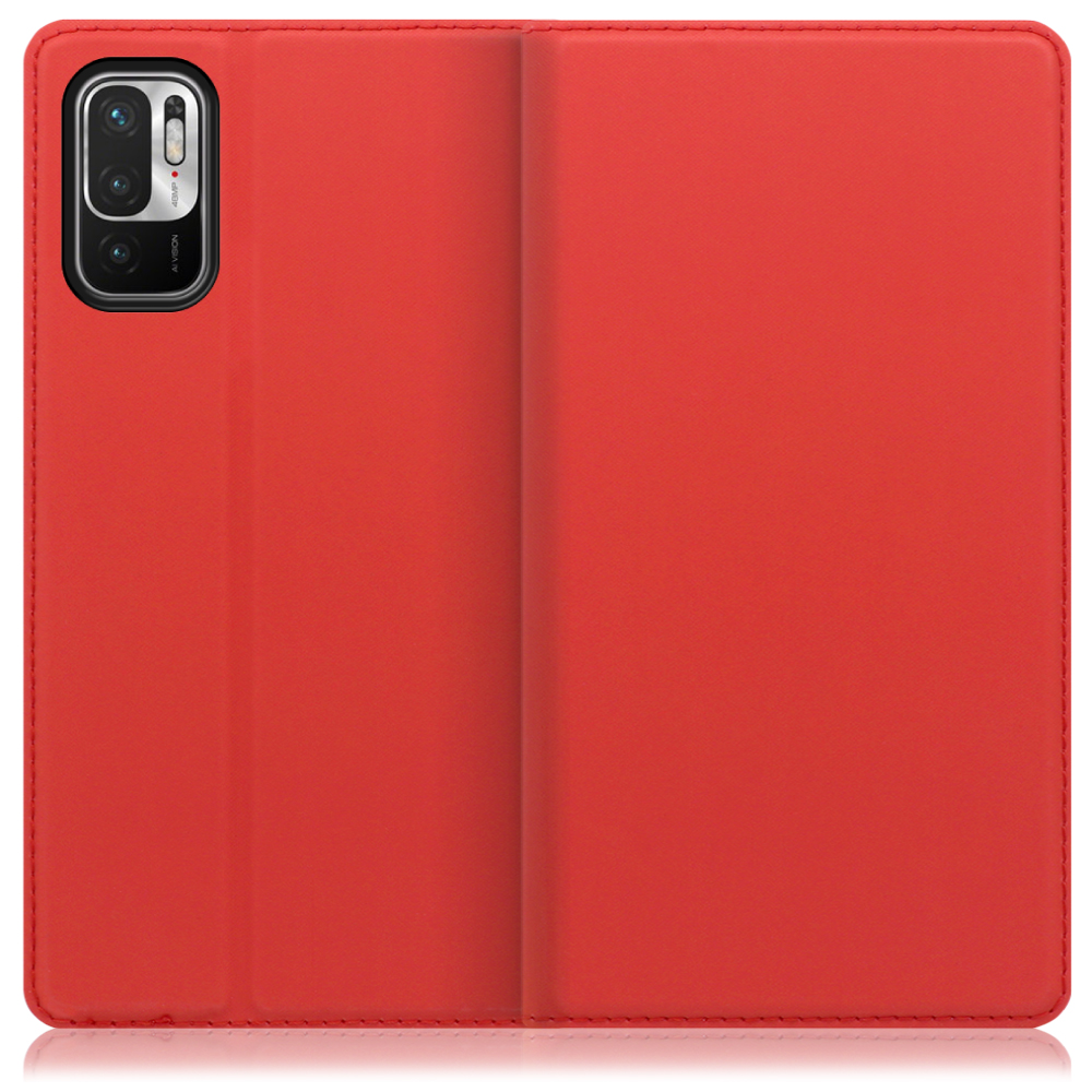 LOOF SKIN SLIM Xiaomi Redmi Note 10T / Xiaomi Redmi Note 10 JE / XIG02 用 [レッド] 薄い 軽量 手帳型ケース カード収納 幅広ポケット ベルトなし