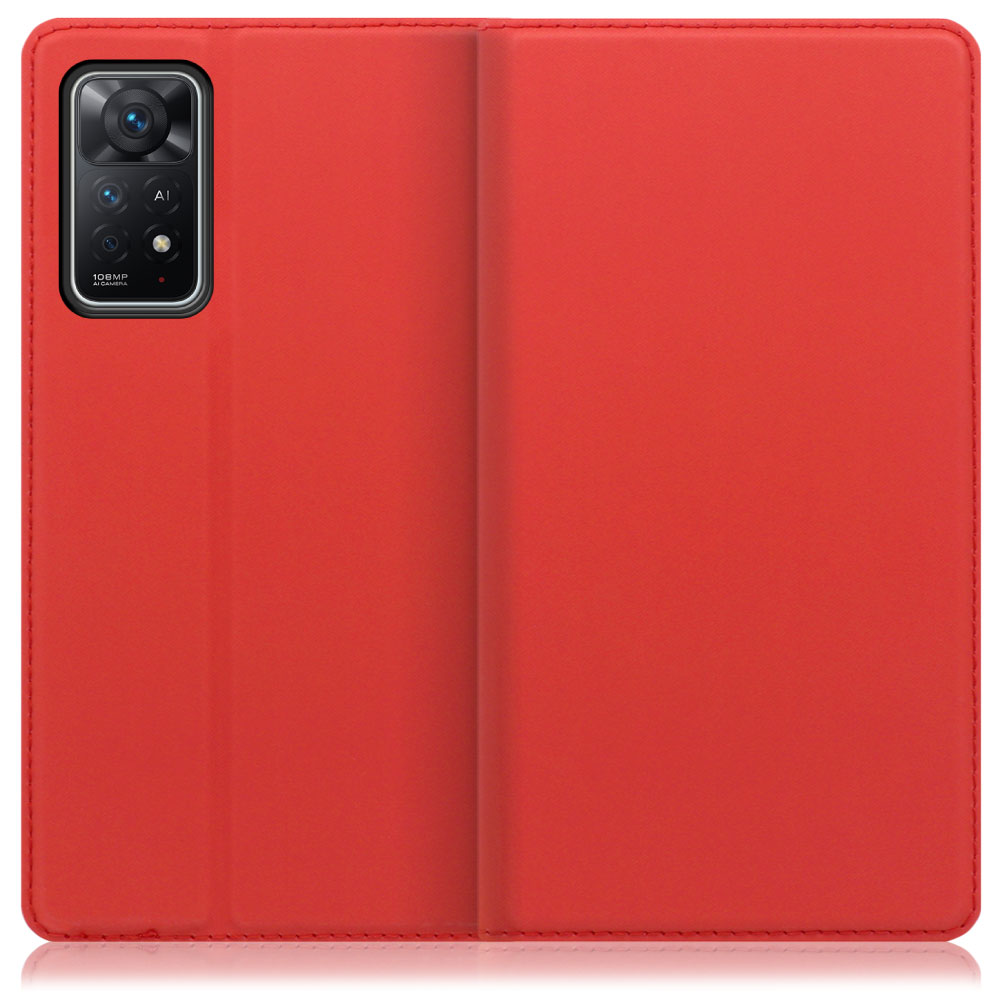 LOOF Skin slim Xiaomi Redmi Note 11 Pro 5G 用 [レッド] 薄い 軽量 手帳型ケース カード収納 幅広ポケット ベルトなし