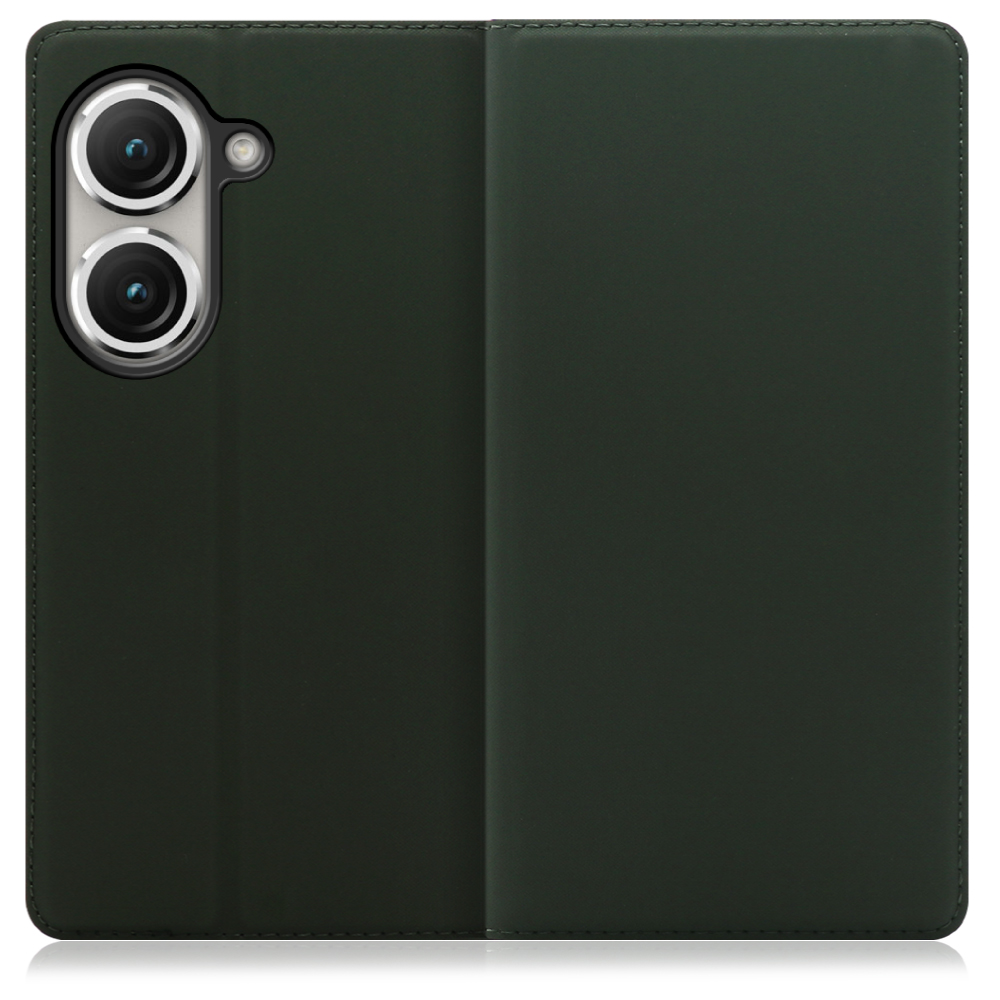 LOOF SKIN SLIM Zenfone 9 / 10 用 [エバーグリーン] 薄い 軽量 手帳型ケース カード収納 幅広ポケット ベルトなし