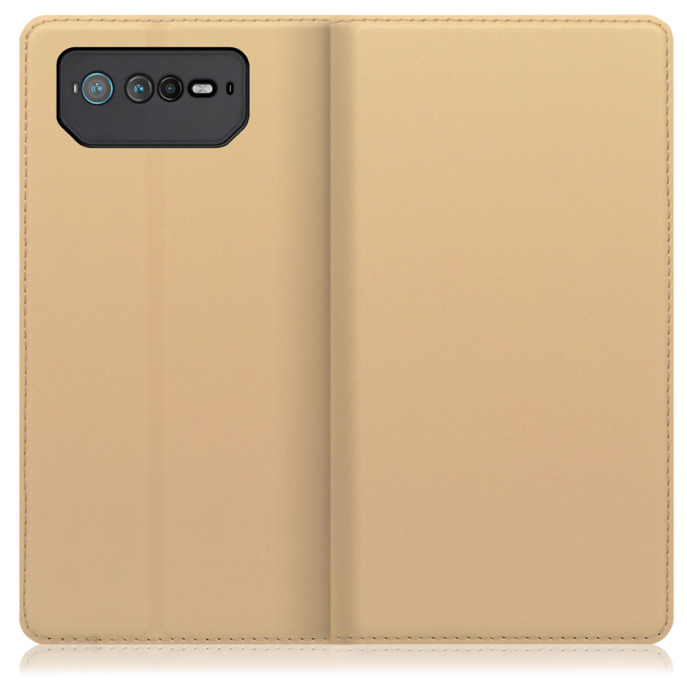 LOOF Skin slim Series ASUS ROG Phone 6 / 6 Pro 用 [ゴールド] 薄い 軽量 手帳型ケース カード収納 幅広ポケット ベルトなし