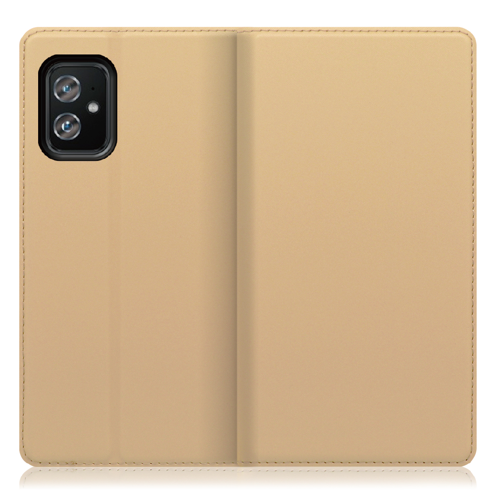 LOOF SKIN-SLIM Zenfone 8 用 [ゴールド] 薄い 軽量 手帳型ケース カード収納 幅広ポケット ベルトなし