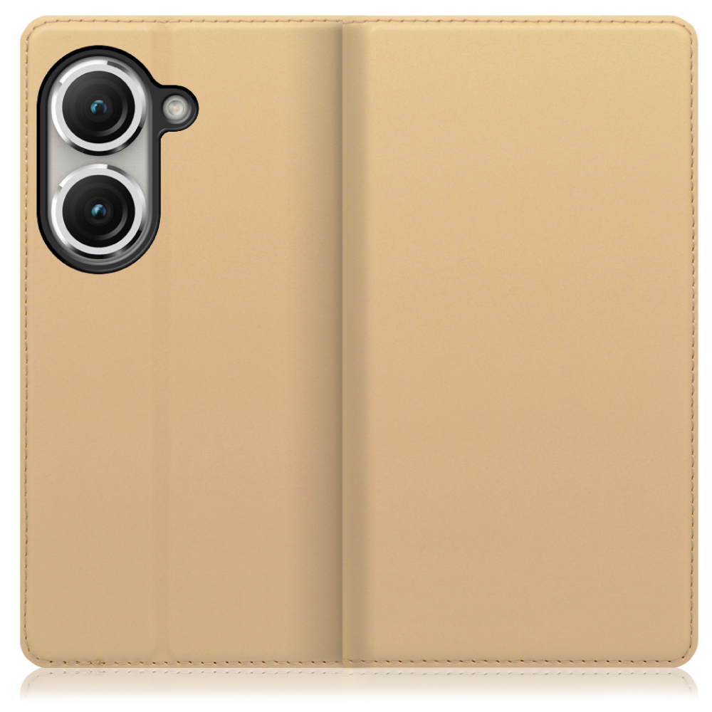 LOOF SKIN SLIM Zenfone 9 / 10 用 [ゴールド] 薄い 軽量 手帳型ケース カード収納 幅広ポケット ベルトなし