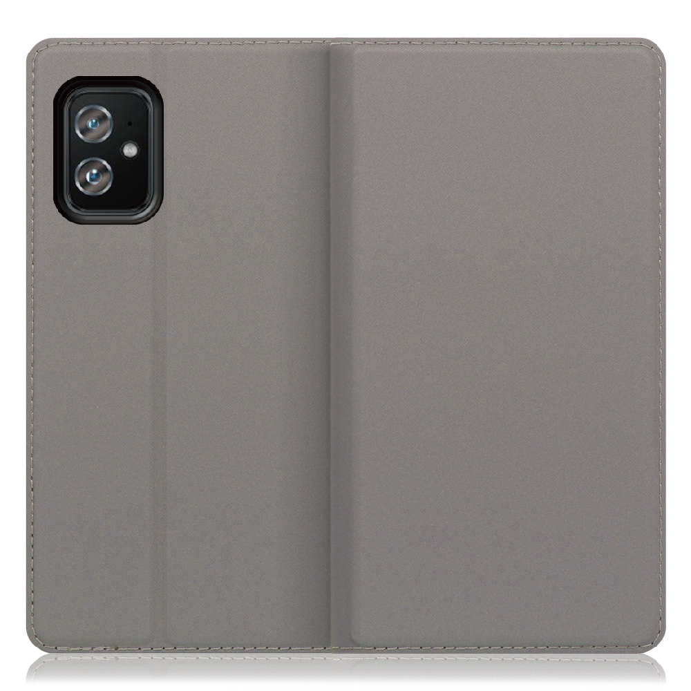 LOOF Skin slim ASUS Zenfone 8 用 [グレー] 薄い 軽量 手帳型ケース カード収納 幅広ポケット ベルトなし