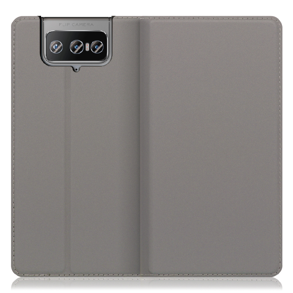 LOOF SKIN SLIM Zenfone 8 Flip 用 [グレー] 薄い 軽量 手帳型ケース カード収納 幅広ポケット ベルトなし