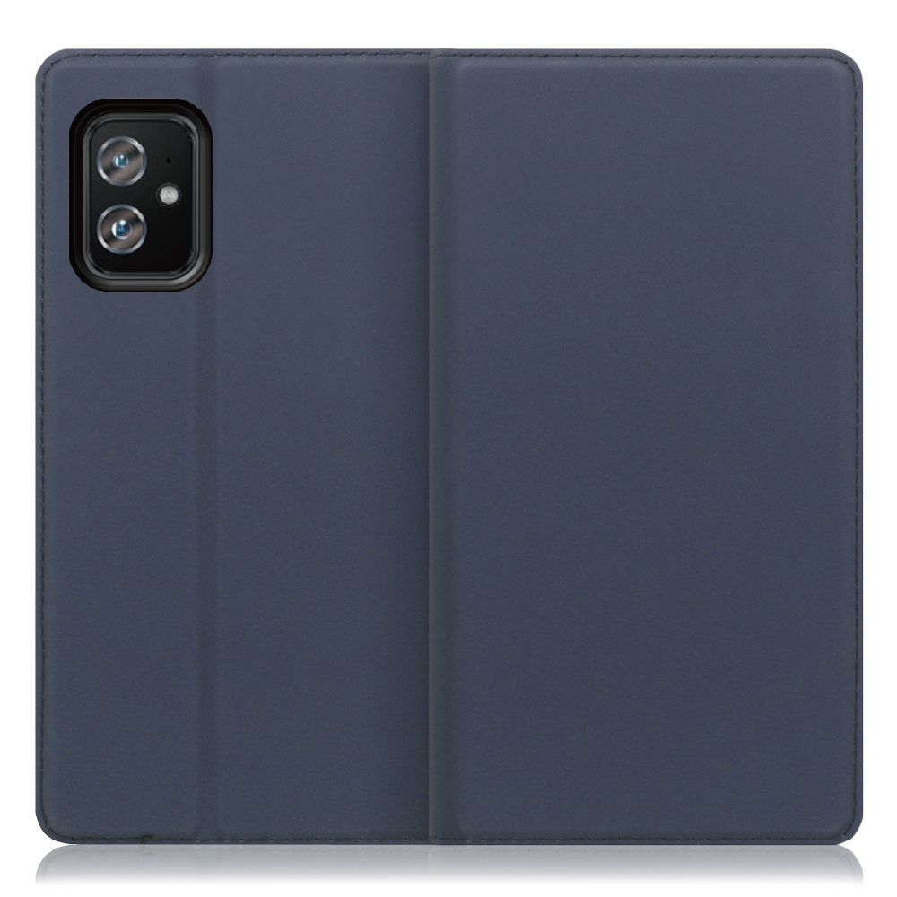 LOOF Skin slim ASUS Zenfone 8 用 [ネイビー] 薄い 軽量 手帳型ケース カード収納 幅広ポケット ベルトなし