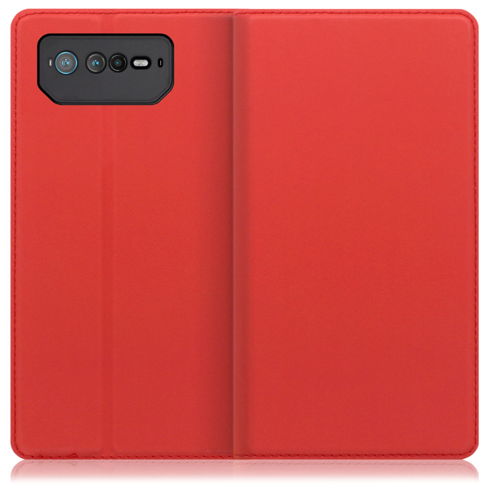 LOOF Skin slim Series ASUS ROG Phone 6 / 6 Pro 用 [レッド] 薄い 軽量 手帳型ケース カード収納 幅広ポケット ベルトなし