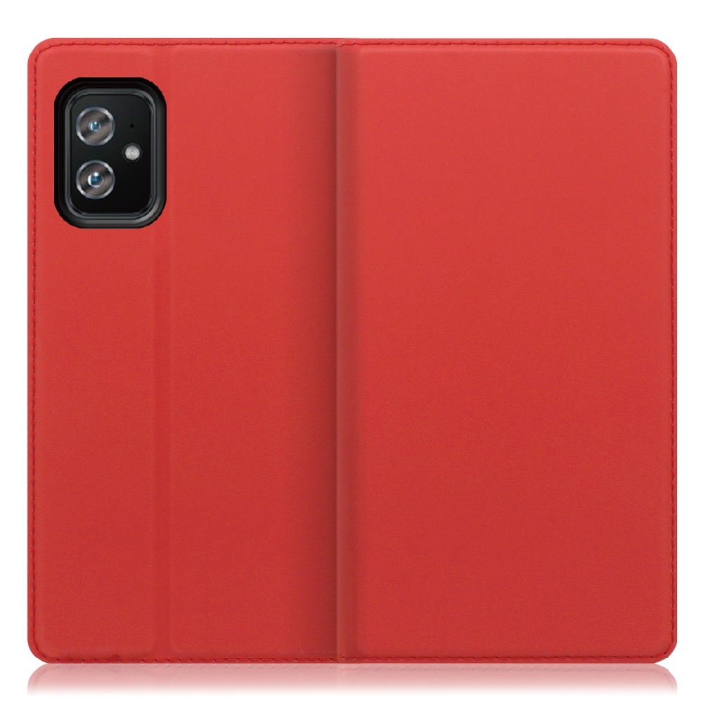 LOOF Skin slim ASUS Zenfone 8 用 [レッド] 薄い 軽量 手帳型ケース カード収納 幅広ポケット ベルトなし