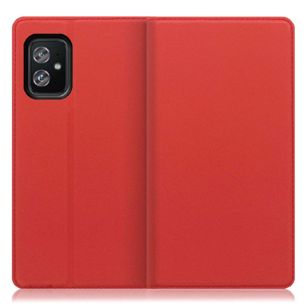 LOOF SKIN-SLIM Zenfone 8 用 [レッド] 薄い 軽量 手帳型ケース カード収納 幅広ポケット ベルトなし