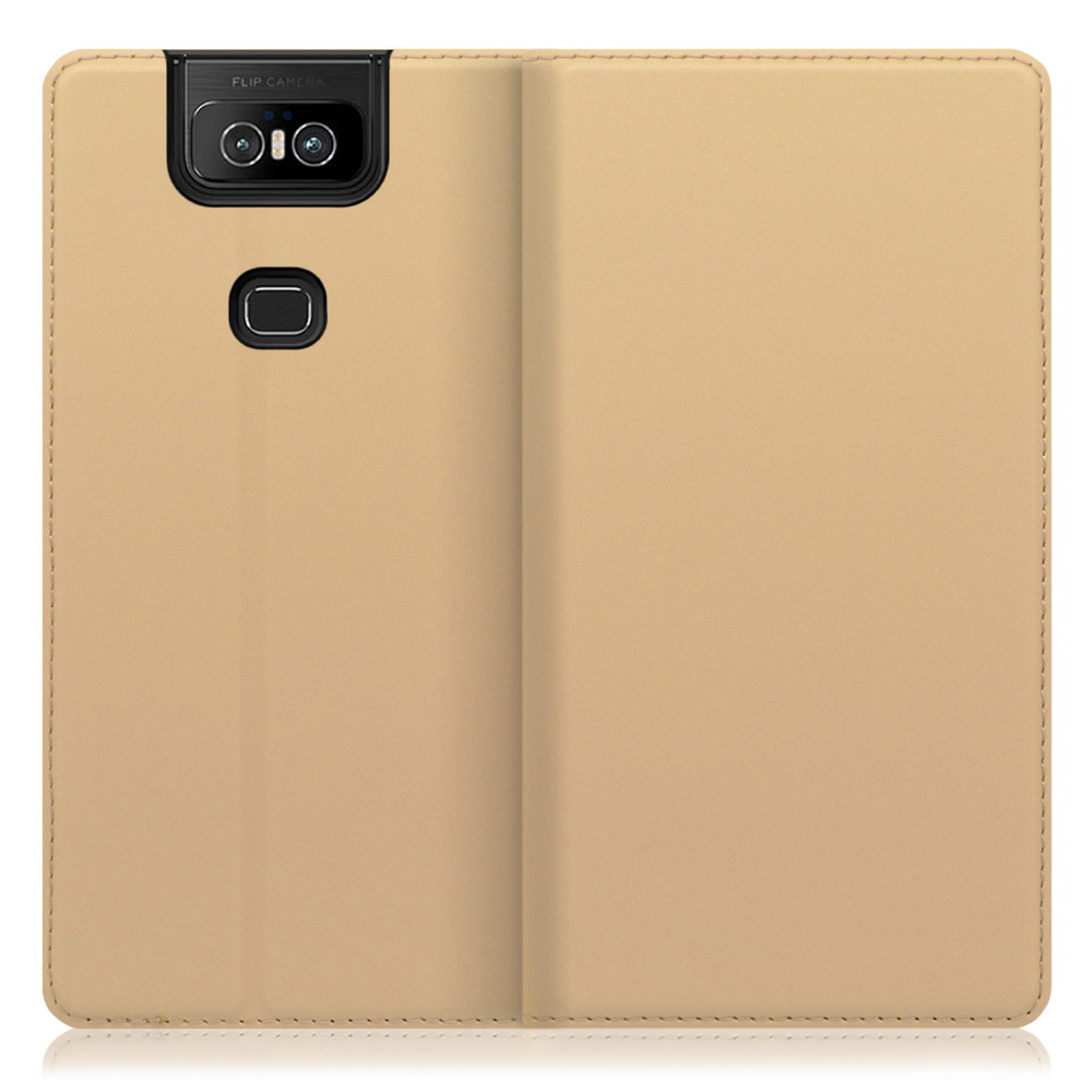 LOOF Skin slim ZenFone 6 / ZS630KL 用 [ゴールド] 薄い 軽量 手帳型ケース カード収納 幅広ポケット ベルトなし