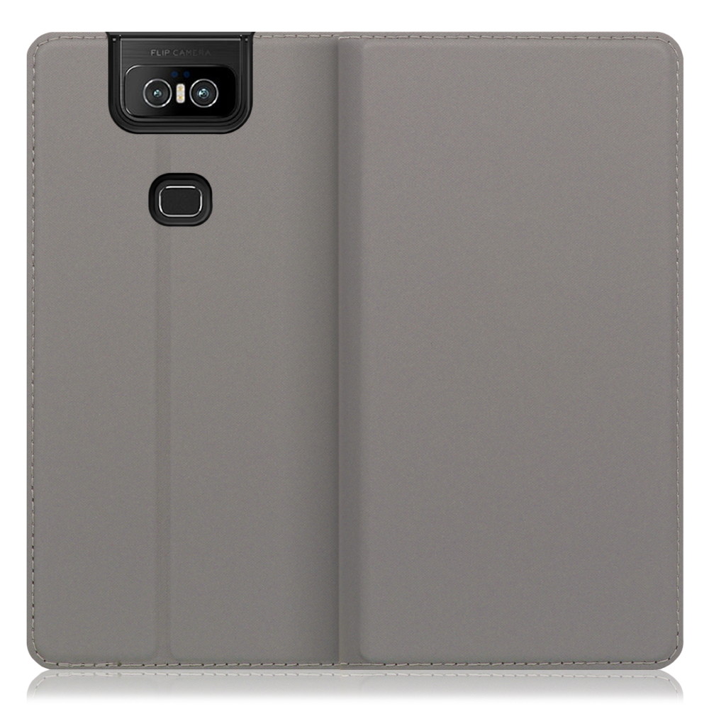 LOOF Skin slim ZenFone 6 / ZS630KL 用 [グレー] 薄い 軽量 手帳型ケース カード収納 幅広ポケット ベルトなし