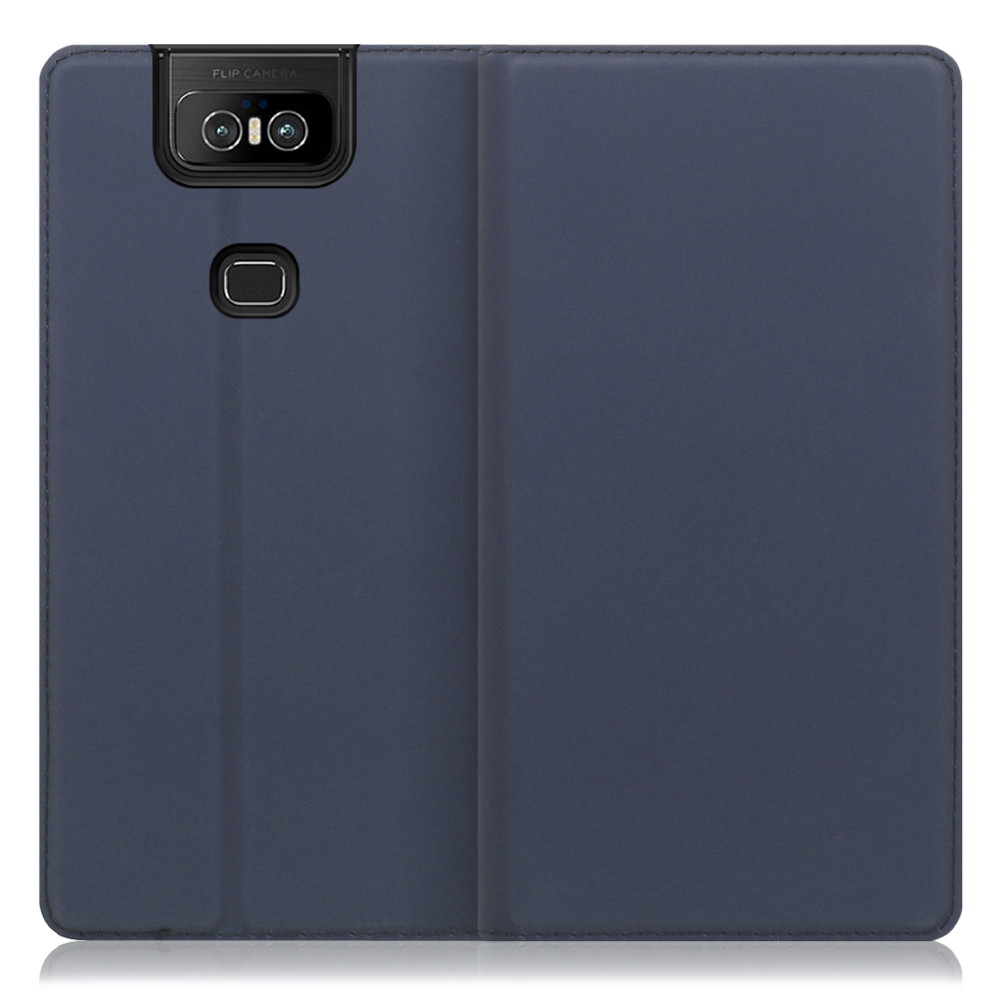 LOOF Skin slim ZenFone 6 / ZS630KL 用 [ネイビー] 薄い 軽量 手帳型ケース カード収納 幅広ポケット ベルトなし