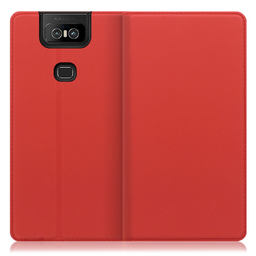 LOOF Skin slim ZenFone 6 / ZS630KL 用 [レッド] 薄い 軽量 手帳型ケース カード収納 幅広ポケット ベルトなし