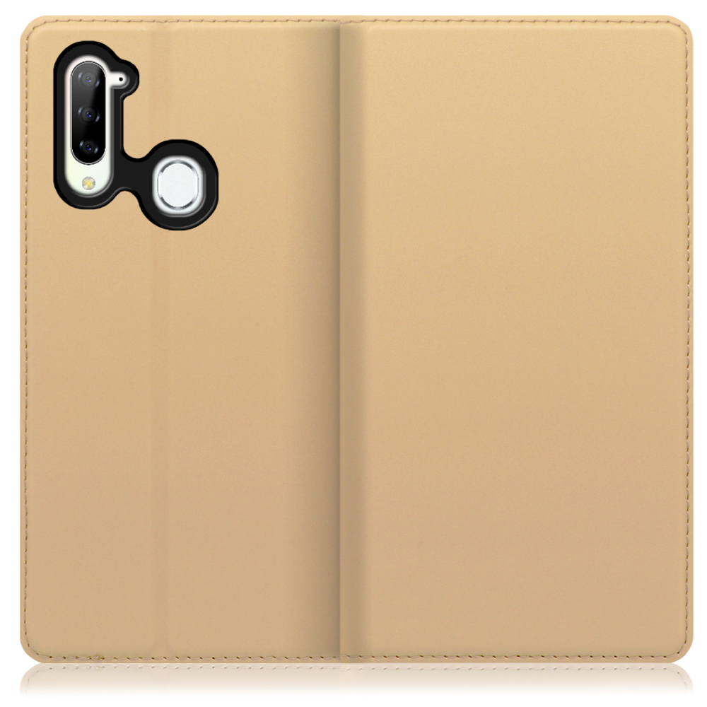 LOOF Skin slim Libero 5G 用 [ゴールド] 薄い 軽量 手帳型ケース カード収納 幅広ポケット ベルトなし