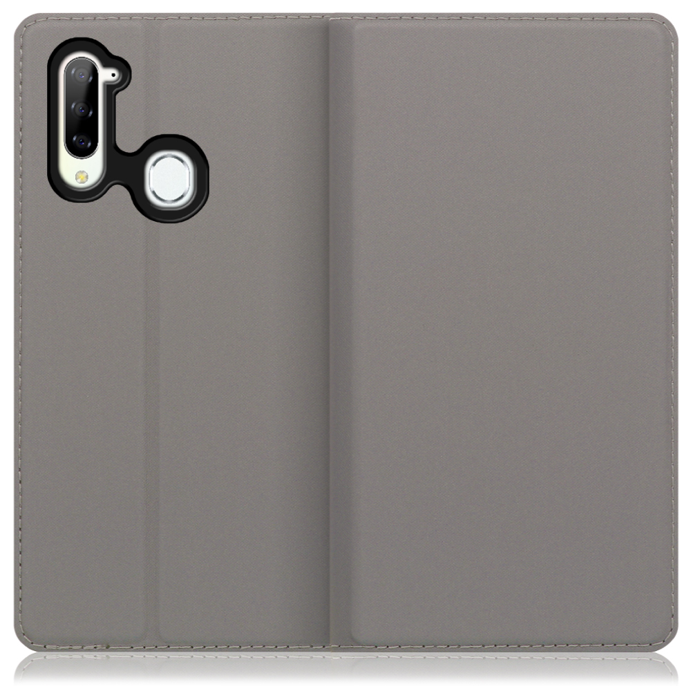 LOOF Skin slim Libero 5G 用 [グレー] 薄い 軽量 手帳型ケース カード収納 幅広ポケット ベルトなし