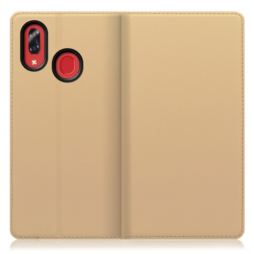 LOOF SKIN SLIM Libero S10 用 [ゴールド] 薄い 軽量 手帳型ケース カード収納 幅広ポケット ベルトなし