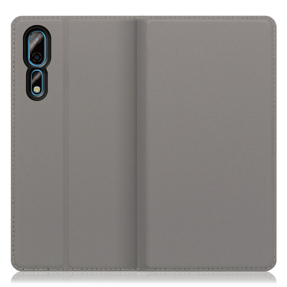 LOOF Skin slim Axon 10 Pro 5G 用 [グレー] 薄い 軽量 手帳型ケース カード収納 幅広ポケット ベルトなし