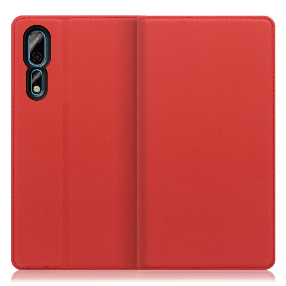 LOOF Skin slim Axon 10 Pro 5G 用 [レッド] 薄い 軽量 手帳型ケース カード収納 幅広ポケット ベルトなし