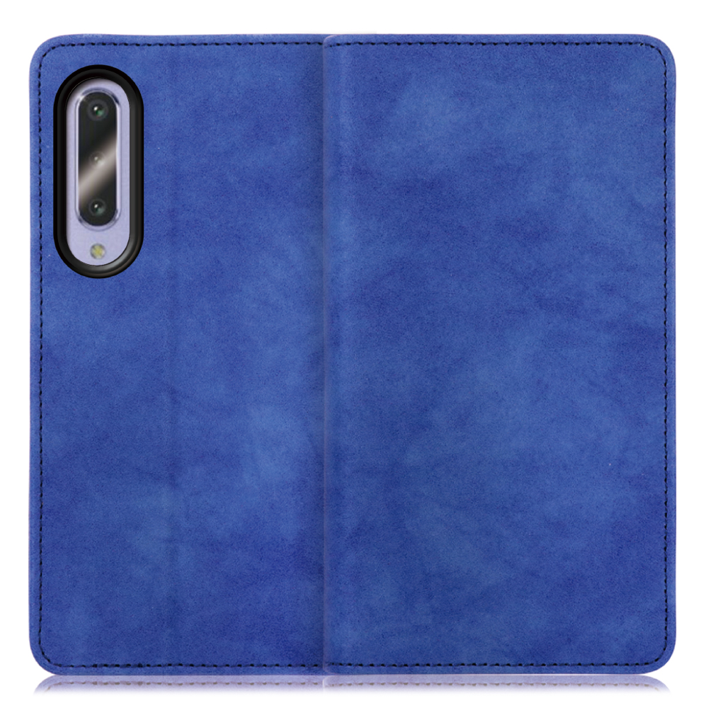 LOOF VINTAGE AQUOS zero5G Basic用  [ネイビー] ヴィンテージカラー シンプル 手帳型ケース カード収納 幅広ポケット ベルトなし