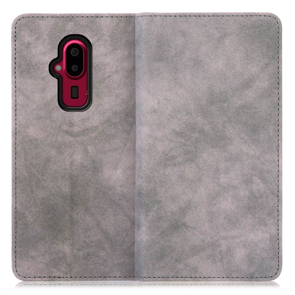 LOOF VINTAGE FUJITSU らくらくスマートフォン F-52B用 [グレー] ヴィンテージカラー シンプル 手帳型ケース カード収納 幅広ポケット ベルトなし