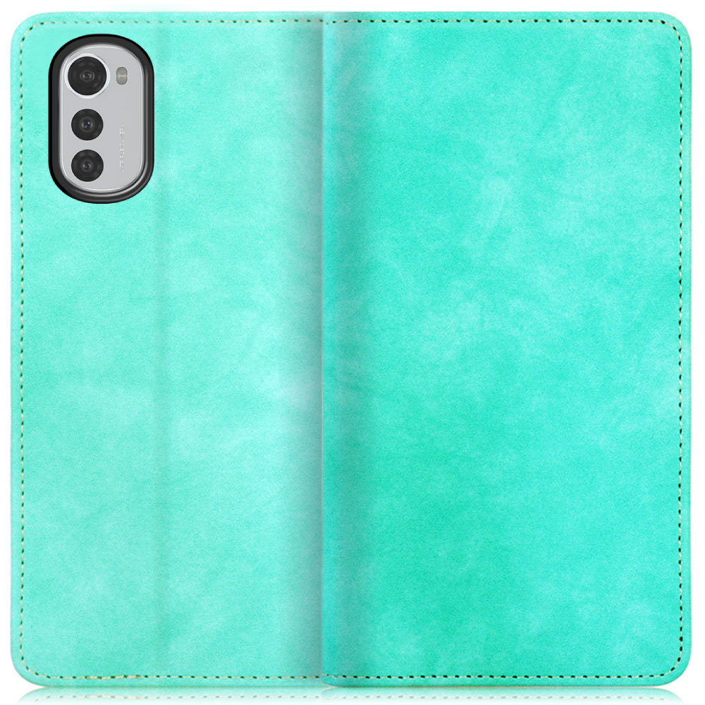 LOOF VINTAGE moto e32s  用  [ミント] ヴィンテージカラー シンプル 手帳型ケース カード収納 幅広ポケット ベルトなし