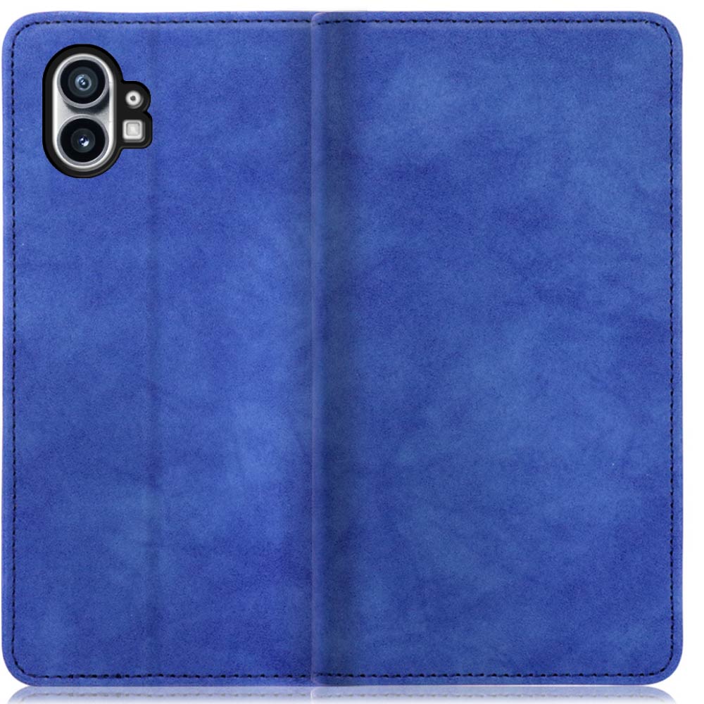 LOOF VINTAGE Series Nothing Phone (1) 用  [ネイビー] ヴィンテージカラー シンプル 手帳型ケース カード収納 幅広ポケット ベルトなし