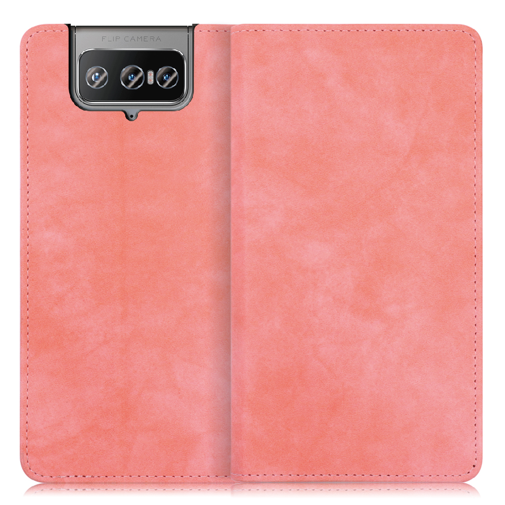 LOOF VINTAGE ASUS Zenfone 8 Flip用  [ピンク] ヴィンテージカラー シンプル 手帳型ケース カード収納 幅広ポケット ベルトなし
