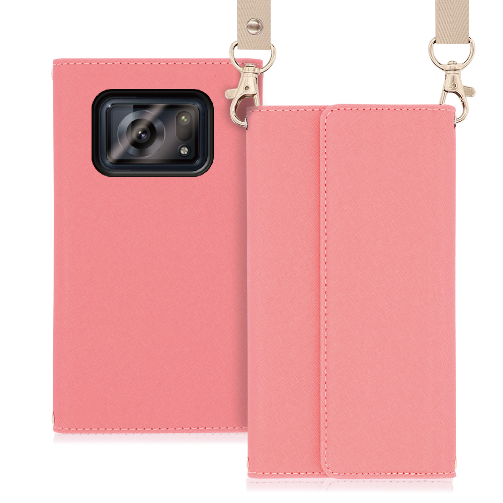 LooCo Official Shop / LOOF Strap Series AQUOS R6 SH-51B [ピンク] 両手が使える  ネックストラップ ショルダー ロングストラップ付きケース カード収納 幅広ポケット