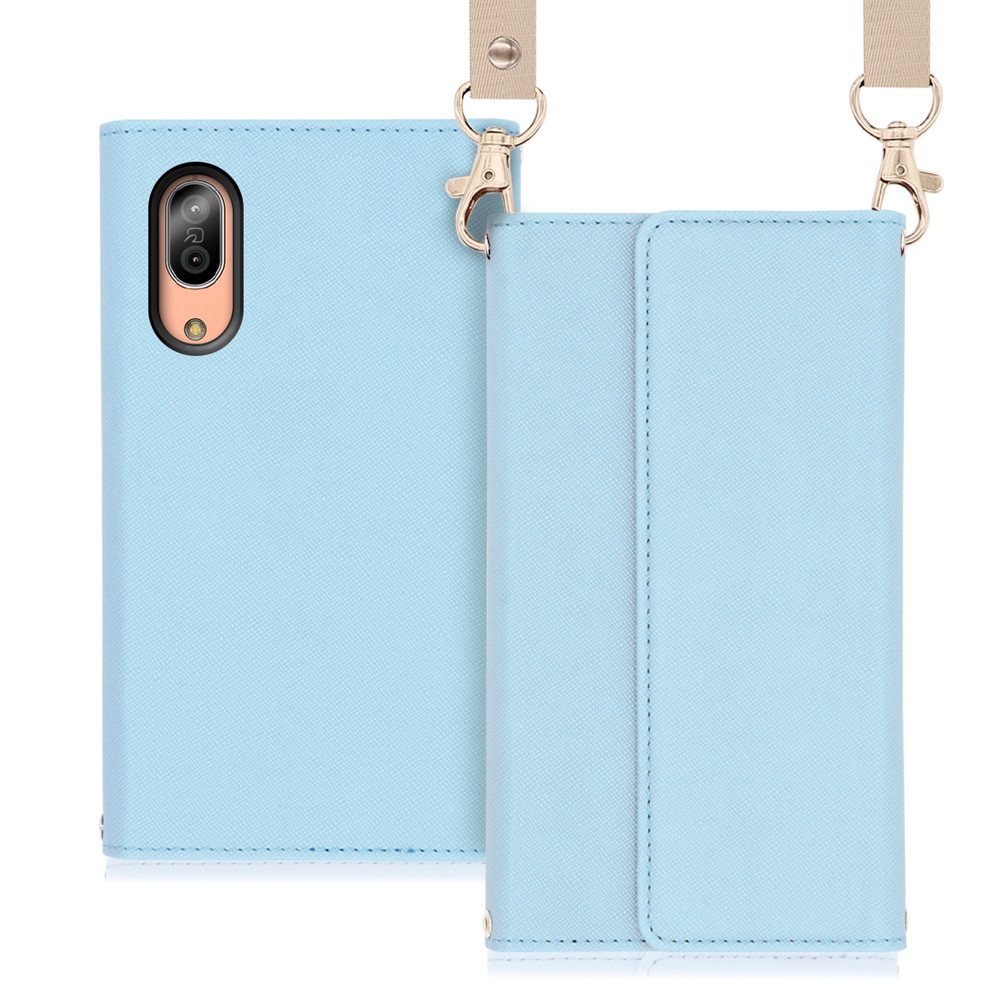 LOOF Strap AQUOS sense3 / sense3 lite / sense3 basic / SHV45 / SH-02M / SH-RM12 / SHV48 用 [ブルー] 両手が使える ネックストラップ ショルダー ロングストラップ付きケース カード収納 幅広ポケット