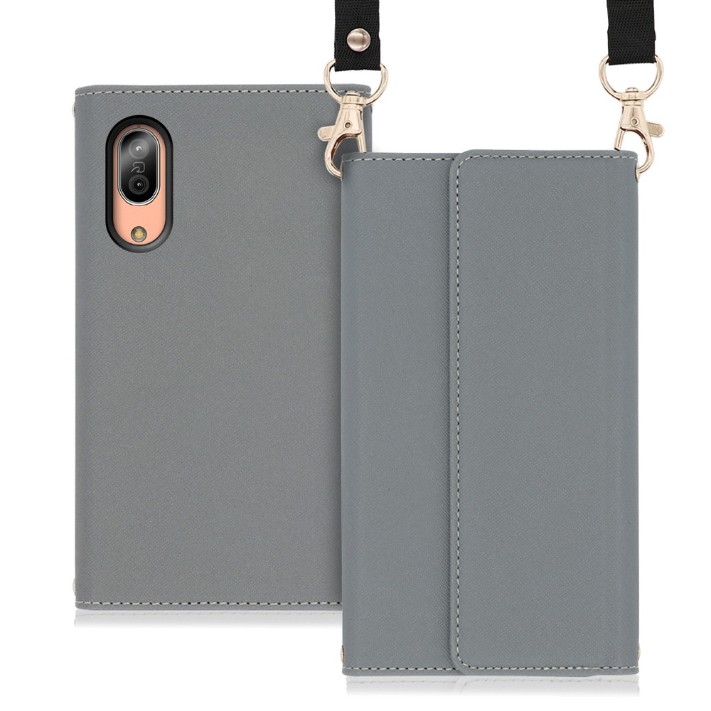 LOOF Strap AQUOS sense3 / sense3 lite / sense3 basic / SHV45 / SH-02M / SH-RM12 / SHV48 用 [グレー] 両手が使える ネックストラップ ショルダー ロングストラップ付きケース カード収納 幅広ポケット