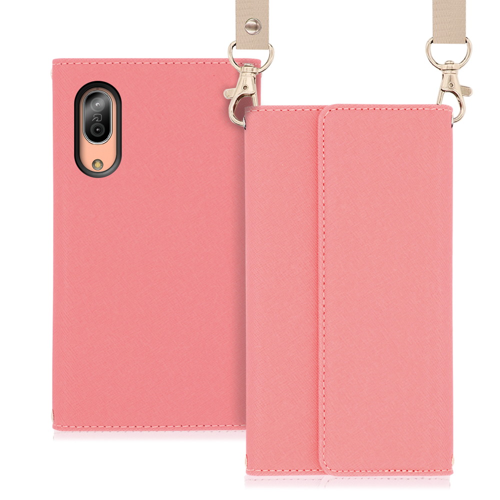 LOOF Strap AQUOS sense3 / sense3 lite / sense3 basic / SHV45 / SH-02M / SH-RM12 / SHV48 用 [ピンク] 両手が使える ネックストラップ ショルダー ロングストラップ付きケース カード収納 幅広ポケット