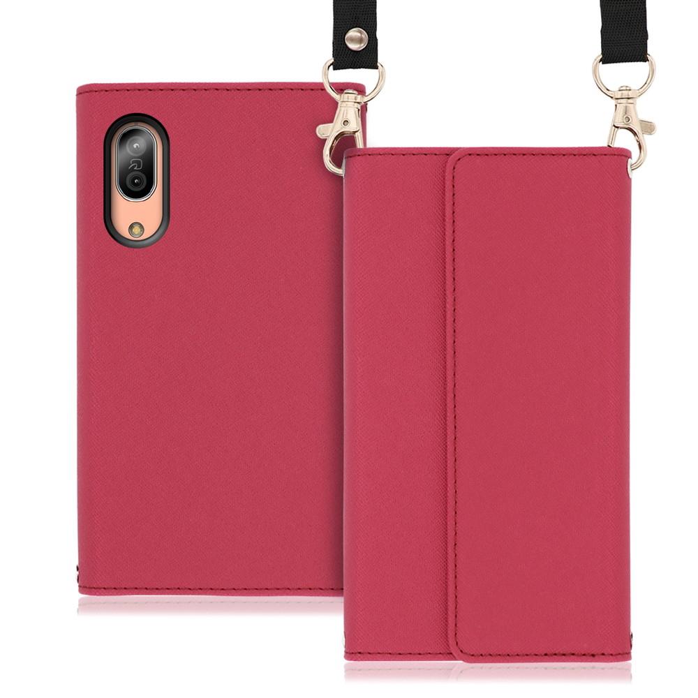 LOOF Strap AQUOS sense3 / sense3 lite / sense3 basic / SHV45 / SH-02M / SH-RM12 / SHV48 用 [ダスティローズ] 両手が使える ネックストラップ ショルダー ロングストラップ付きケース カード収納 幅広ポケット