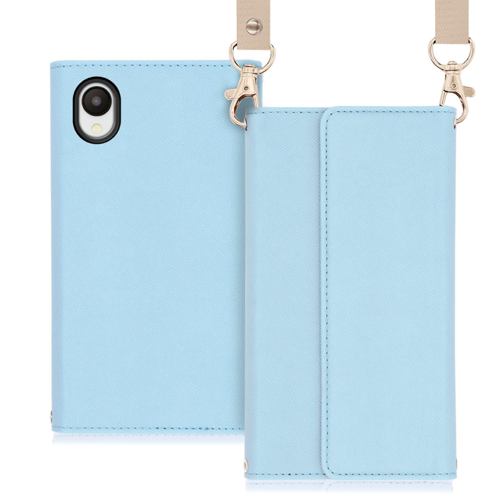 LOOF Strap Series Galaxy A23 5G SC-56C / SCG18 ギャラクシー 用 [ブルー] 両手が使える ネックストラップ  手帳型ケース ショルダー ロングストラップ付きケース カード収納 幅広ポケット
