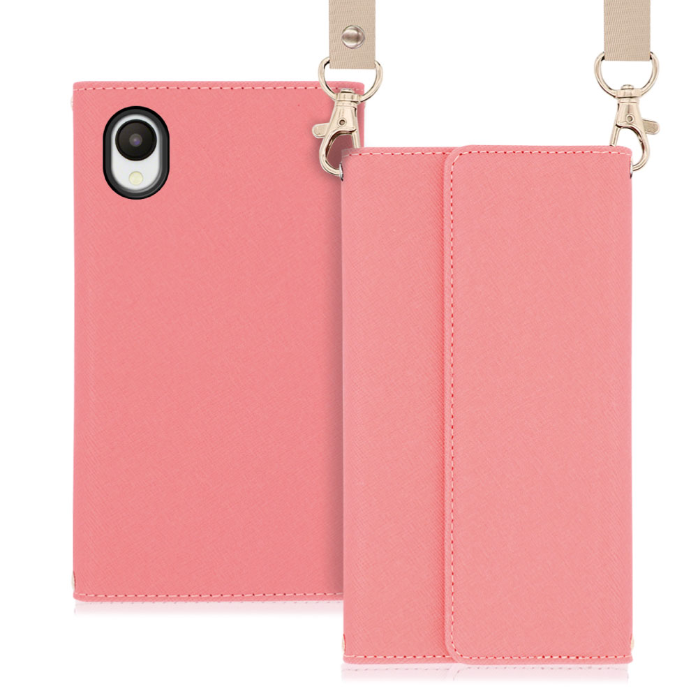 LOOF Strap Series Galaxy A23 5G SC-56C / SCG18 ギャラクシー 用 [ピンク] 両手が使える ネックストラップ  手帳型ケース ショルダー ロングストラップ付きケース カード収納 幅広ポケット