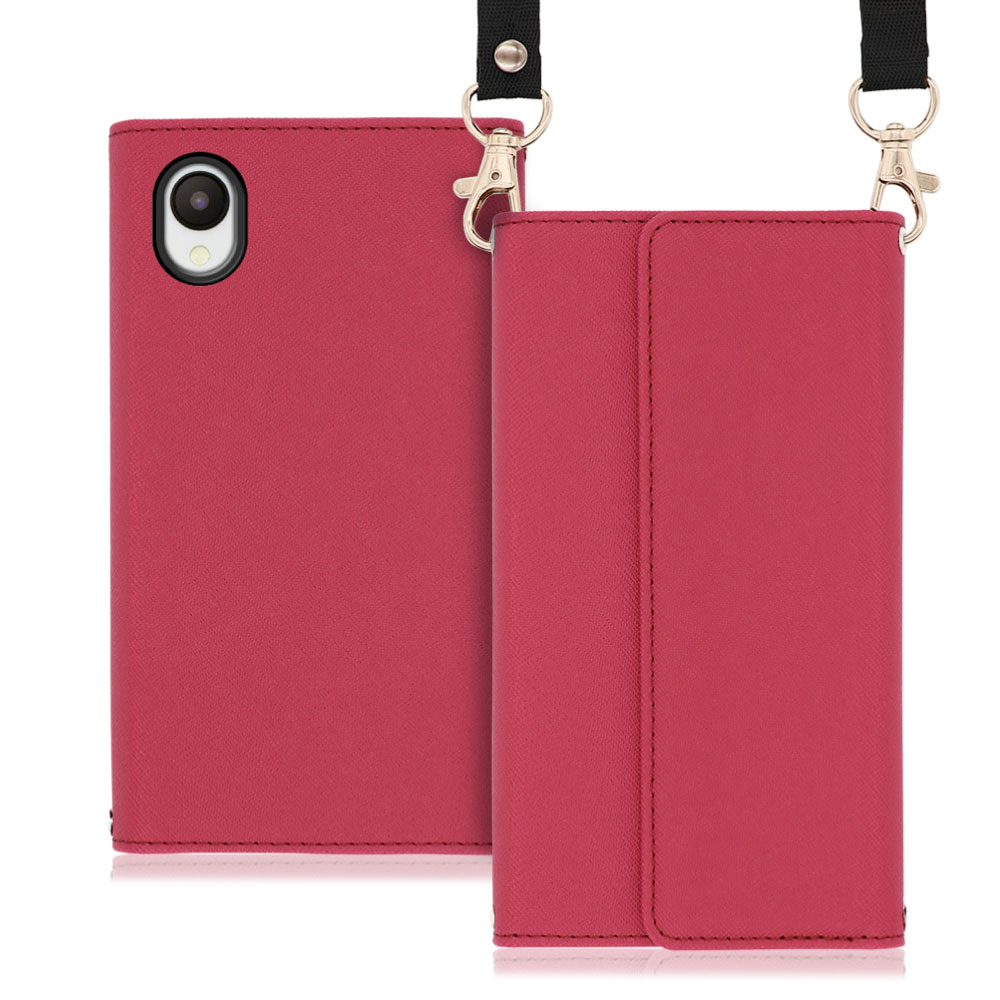 LOOF Strap Series Galaxy A23 5G SC-56C / SCG18 ギャラクシー 用 [ダスティローズ] 両手が使える ネックストラップ 手帳型ケース ショルダー ロングストラップ付きケース カード収納 幅広ポケット