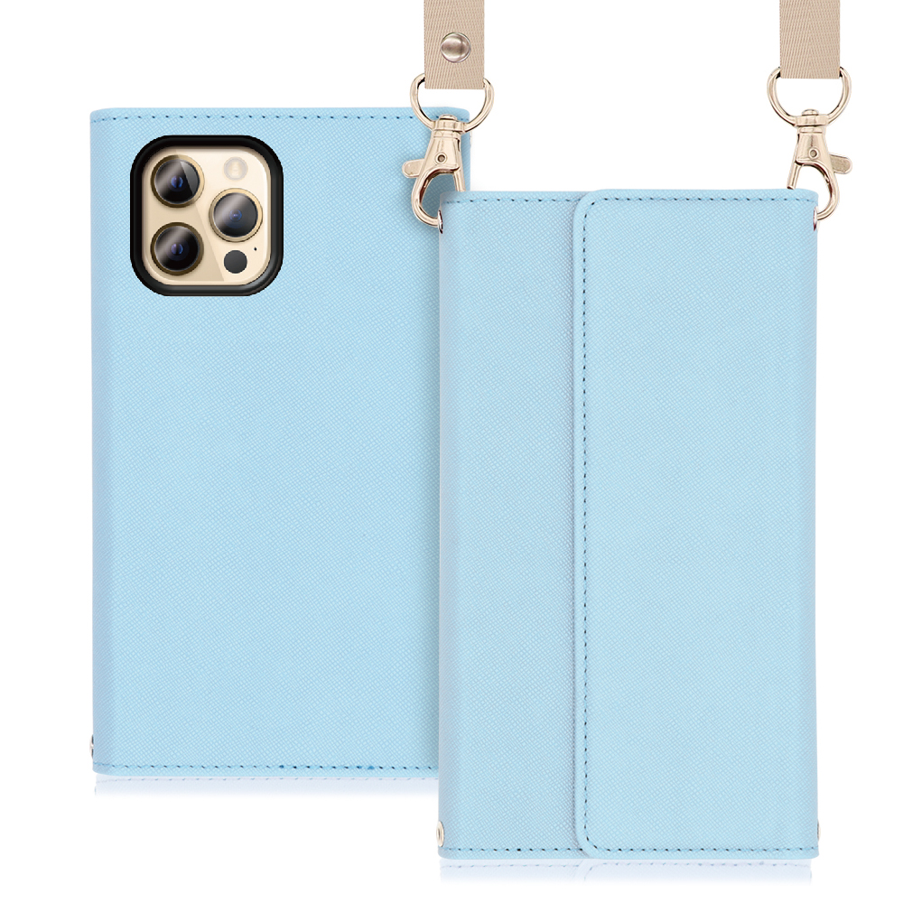 LOOF Strap Series iPhone 12 Pro Max [ブルー] 両手が使える ネックストラップ ショルダー  ロングストラップ付きケース カード収納 幅広ポケット