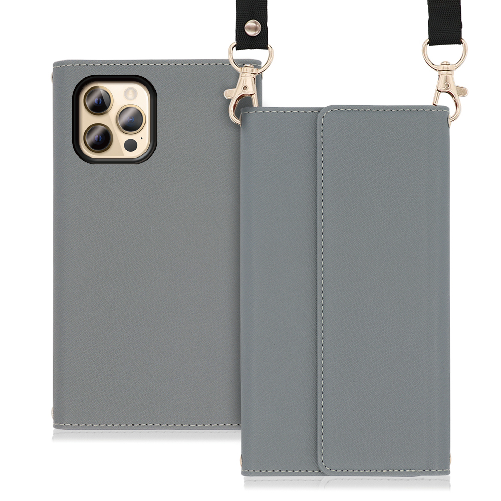 LooCo Official Shop / LOOF Strap Series iPhone 12 Pro Max [グレー] 両手が使える ネックストラップ  ショルダー ロングストラップ付きケース カード収納 幅広ポケット