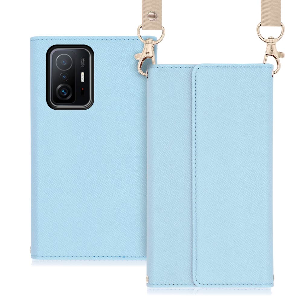 LOOF Strap Series Xiaomi 11T / 11T Pro [ブルー] 両手が使える ネックストラップ ショルダー ロングストラップ付きケース カード収納 幅広ポケット