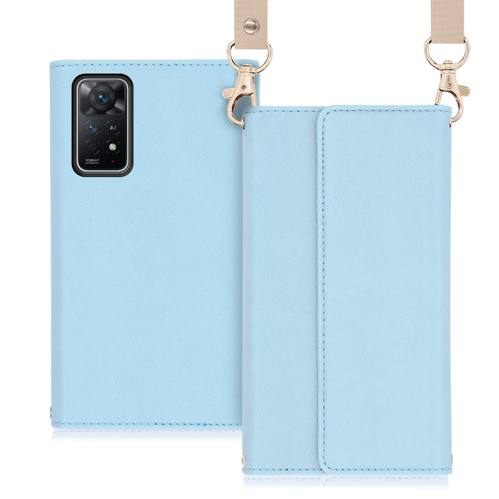 LOOF Strap Xiaomi Redmi Note 11 Pro 5G 用 [ブルー] 両手が使える ネックストラップ ショルダー ロングストラップ付きケース カード収納 幅広ポケット
