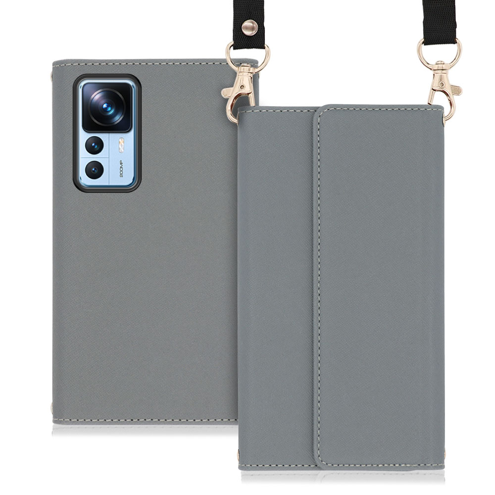 LOOF Strap Series Xiaomi 12T Pro シャオミー 用 [グレー] 両手が使える ネックストラップ  手帳型ケース ショルダー ロングストラップ付きケース カード収納 幅広ポケット