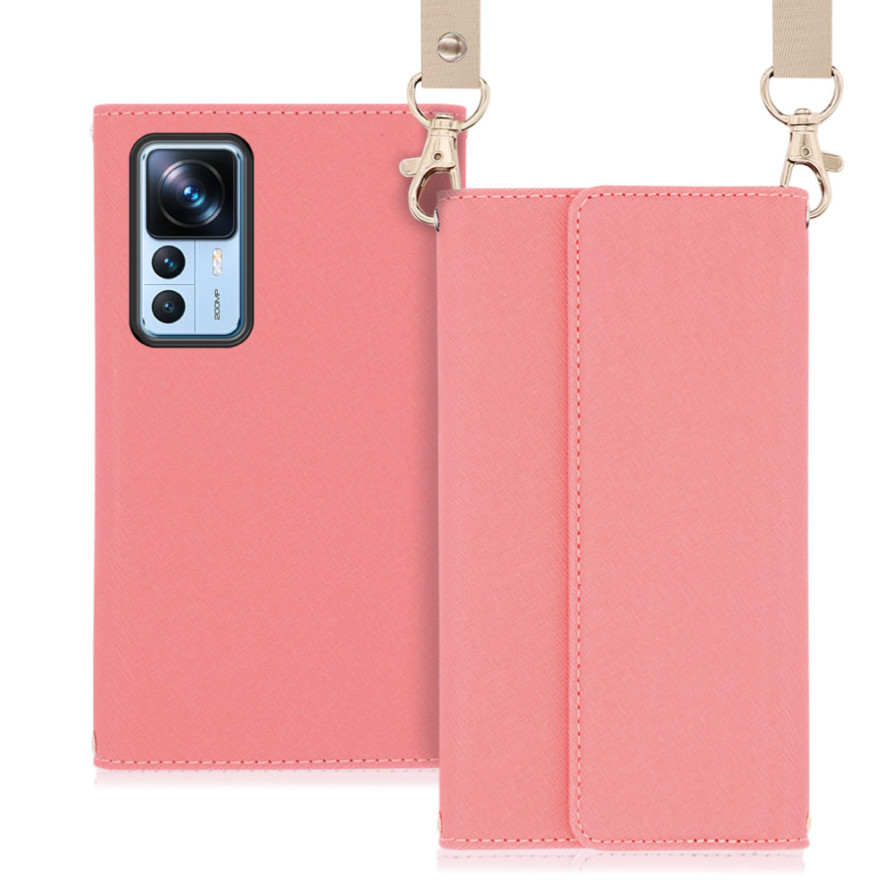 LOOF Strap Series Xiaomi 12T Pro シャオミー 用 [ピンク] 両手が使える ネックストラップ  手帳型ケース ショルダー ロングストラップ付きケース カード収納 幅広ポケット