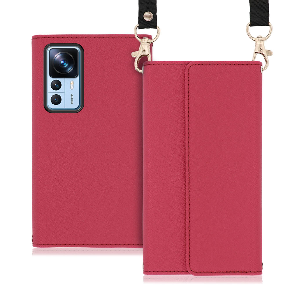 LOOF Strap Series Xiaomi 12T Pro シャオミー 用 [ダスティローズ] 両手が使える ネックストラップ 手帳型ケース ショルダー ロングストラップ付きケース カード収納 幅広ポケット