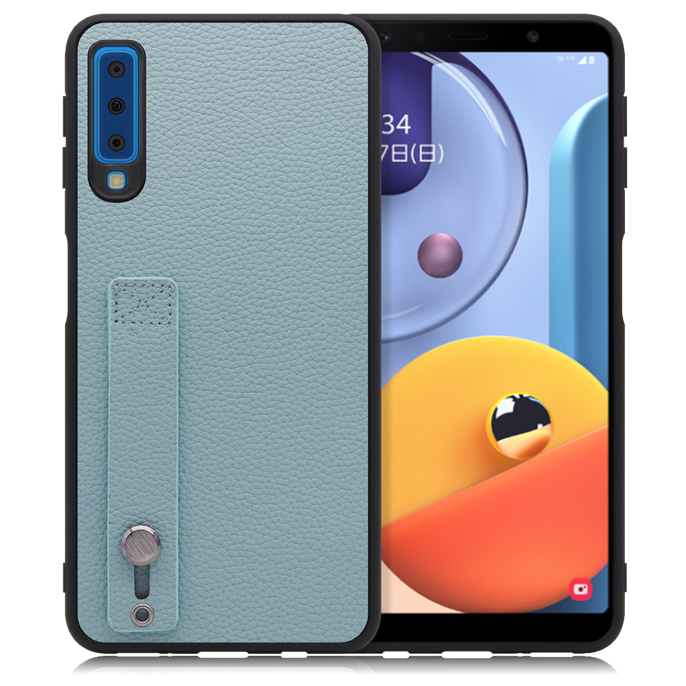 LOOF HOLD-SHELL Series Galaxy A7 / SM-A750C 用 [スカイブルー] 薄い 軽量 背面 本革 ケース 固定 ベルト カバー シンプル スマホケース スマホカバー