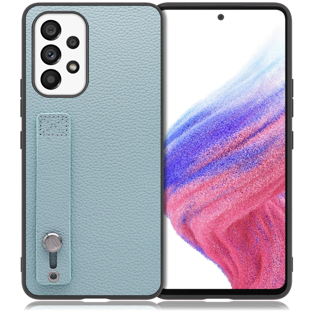 LOOF HOLD-SHELL Series Galaxy A53 5G / SCG15 / SC-53C 用 [スカイブルー] 薄い 軽量 背面 本革 ケース 固定 ベルト カバー シンプル スマホケース スマホカバー